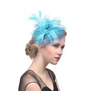 SBJKLYRN Cocktail hat， Fascinator da donna con fiori, nastri in rete e piume, cappello o copricapo con clip, for cocktail e feste.(F)