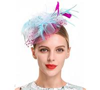 SBJKLYRN Cocktail hat， Fascinator da donna con fiori, nastri in rete e piume, cappello o copricapo con clip, for cocktail e feste.(Q)