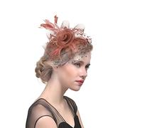 SBJKLYRN Cocktail hat， Fascinator da donna con fiori, nastri in rete e piume, cappello o copricapo con clip, for cocktail e feste.(B)