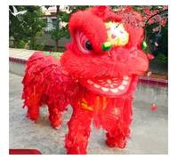 SBJKLYRN Costume da danza del leone, Testa di festival tradizionale cinese, spettacolo seta, drago, doppia danza, leone, fatto a mano(Red)