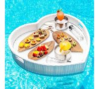 SBJKLYRN pallet, Tavolino galleggiante in rattan | for banchi di sabbia, spa, bagni e feste | for servire bevande, brunch e cibo sull'acqua(White)