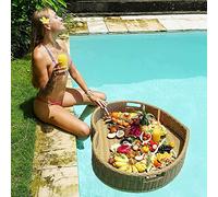 SBJKLYRN pallet， Vassoio galleggiante for piscina, tavolo e bar in rattan con maniglie, vassoio for la colazione a forma di cuore sull'acqua(Yellow,83X80X15CM)