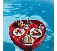 SBJKLYRN pallet， Vassoio galleggiante for piscina, tavolo e bar in rattan con maniglie, vassoio for la colazione a forma di cuore sull'acqua(Red,63X60X15CM)