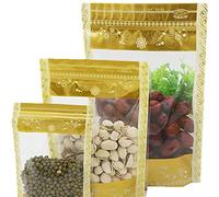SBJKLYRN Sacchetti sigillati， Busta in plastica Trasparente con Chiusura a Zip, da 100 Pezzi, con Serratura, Stampa Dorata, for conservare tè e Frutta secca(6.3x9.4 inch)