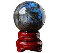 SBJKLYRN Sfera di Cristallo Decorativa, Sfera di Cristallo Labradorite Naturale con Supporto in Legno, for la Decorazione della casa Fengshui da Meditazione(Diameter 3.5")