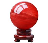 SBJKLYRN Sfera di Cristallo Decorativa, Sfera di Cristallo Rosso Naturale con Supporto in Legno for Reiki, Meditazione, divinazione(Dia.40mm)