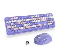 SbocKeeb Tastiera e mouse wireless Combo, Full-Sized 2.4 GHz Round Keycap Colorful Keyboards, Plug and Play USB Receiver for Win PC Laptop Desktop Mix Purple