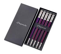 SBOMHS Bacchette cinesi viola in acciaio inox, 5 paia di bastoncini per sushi giapponese, coreano, chopsticks, metallo, lunghezza 23,4 cm, antiscivolo, lavabili in lavastoviglie, regalo di