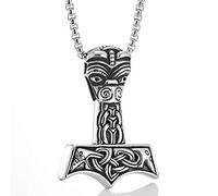 SBRTL Collana di Amuleto del Martello di Thor, Pendente in Acciaio Inossidabile di Odin Mjolnir Vichingo Norreno, Gioielli Talismani Originali Vintage da Uomo,70cm(28inch)