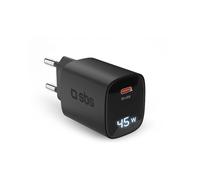 SBS Alimentatore LCD 45W USB-C, Tecnologia GaN, Power Delivery (PD), Ricarica Rapida, Caricabatterie USB C con Display LCD, Caricatore per iPhone, Samsung, Notebook, Nero