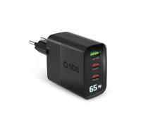 SBS Alimentatore LCD 65W, Tecnologia GaN, Power Delivery (PD 3.0 PPS), Ricarica Rapida, Caricabatterie USB-C e USB-A con Display LCD, Caricatore per iPhone, Android, Notebook, Nero