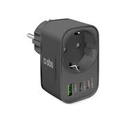SBS Alimentatore Multi-Socket USB-C USB-A, Presa Schuko Passante MAX 3500W | Power Delivery (PD 3.0 PPS) 30W, Ricarica Rapida, Caricabatterie per iPhone, Android, Tablet e MacBook Neo, Nero