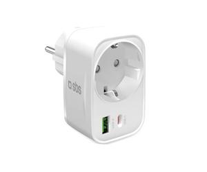 SBS Alimentatore Multi-Socket USB-C USB-A, Presa Schuko Passante MAX 3500W | Power Delivery (PD 3.0 PPS) 20W, Ricarica Rapida, Caricabatterie per iPhone, Android, Tablet e MacBook Neo, Bianco