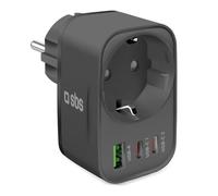 SBS Alimentatore Multi-Socket 30W USB-C USB-A, Presa Schuko Passante, Power Delivery (PD) 30W, Ricarica Rapida, Caricatore USBC e USBA, Caricabatterie per iPhone, Samsung e Tablet, Nero