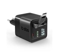 SBS Alimentatore Power Station GaN LCD USB-C 65W, Power Delivery (PD), Ricarica Rapida, Display LCD, Caricatore per iPhone, iPad, Airpods, MacBook Air, Samsung, Tablet, Smartphone, Notebook, Nero