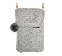 case&me borsetta porta telefono, borsa porta oggetti, borsa simil lana, con tracolla, pompon portachiavi