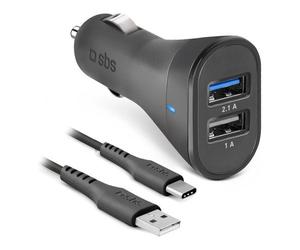 Sbs Caricabatterie accendisigari USB Type-A CAR CHARGER KIT 12W Black