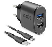 SBS caricabatterie da parete dotato di 2 porte USB con cavo Type-C