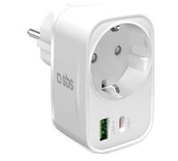 SBS Alimentatore Multi-Socket USB-C USB-A, Presa Schuko Passante MAX 3500W, Power Delivery (PD 3.0 PPS) 20W, Ricarica Rapida, Caricabatterie per iPhone, Android, Tablet e MacBook Neo, Bianco