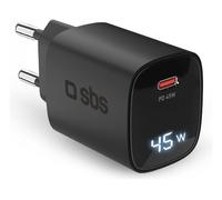 SBS Alimentatore LCD 45W USB-C, Tecnologia GaN, Power Delivery (PD), Ricarica Rapida, Caricabatterie USB C con Display LCD, Caricatore per iPhone, Samsung, Notebook, Nero