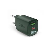 SBS caricatore multiporta 30W con LCD, 1 porta USB-C e 1 USB-A, presa europea, Power Delivery, ideale per smartphone Android, iPhone, tablet, MacBook