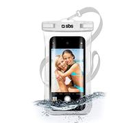 SBS Cover impermeabile IPX8 per cellulari Android e iPhone fino a 6,8" con finestra touch, impugnatura per selfie, laccio da collo, chiusura ermetica water resistant per brevi immesioni, bianca