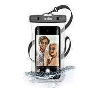 SBS Cover impermeabile IPX8 per cellulari Android e iPhone fino a 6,8" con finestra touch, impugnatura per selfie, laccio da collo, chiusura ermetica water resistant per brevi immesioni, nera