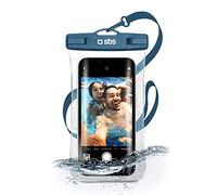 SBS Cover impermeabile IPX8 per cellulari Android e iPhone fino a 6,8" con finestra touch, impugnatura per selfie, laccio da collo, chiusura ermetica water resistant per brevi immesioni, blu