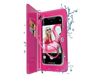 SBS Cover impermeabile per Samsung, Oppo, Xiaomi e iPhone fino a 6,8", custodia a libro water resistant con portatessere, tasca ermetica per contanti, laccio da collo, rosa