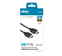 Ekon Cavo HDMI 1.4 Ethernet, Maschio Maschio, 1.8 metri, Risoluzioni 1080p Ultra HD e 3D, Connettori Dorati, per TV, Proiettori, Laptop, PC, MacBook, PlayStation, Nintendo Switch