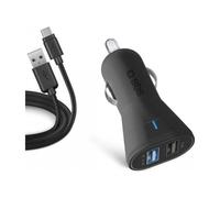 SBS Kit caricatore auto 10 Watt - Ricarica rapida con due porte USB e cavo USB e