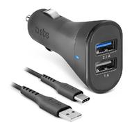 SBS Kit caricatore auto 10 Watt - Ricarica rapida con due porte USB e cavo USB e
