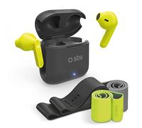 SBS Kit sport MUSIC BOUNCE con 3 fasce elastiche fitness e auricolari TWS, bande elastiche con diverse intensità, raggio operativo 10 metri, custodia, cavetto di ricarica e manuale esercizi inclusi
