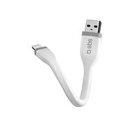 SBS Mini Cavo Piatto antigroviglio da 12 cm con connettori Lightning - USB, Made for Apple, per Dati e Ricarica di iPhone, iPad, iPod, Bianco