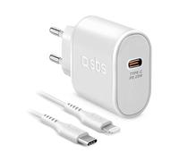 SBS PDReiselader USBC 20W inkl. Lightning auf USBC Kabel 1m. wei