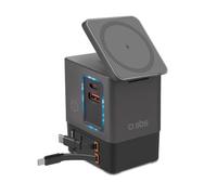 SBS Power Dock 6in1 100W USB-C, Ricarica Wireless 15W, Compatibile MagSafe, Power Delivery (PD 3.0 PPS), Charging Station con 2x Cavo Retrattile, Alimentatore per Notebook, iPhone, AirPods, Nero