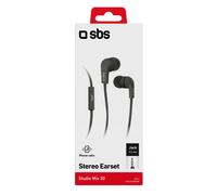 SBS Auricolari stereo leggeri, cavo piatto antigroviglio, connettore jack universale per smartphone e tablet Samsung, Xiaomi, Oppo, Huawei, microfono integrato, per musica e chiamate, nero
