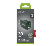 SBS TETRGANLCD1USB1C30G Caricabatterie per dispositivi mobili Universale Verde AC Ricarica rapida Interno