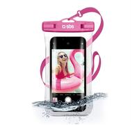 SBS Cover impermeabile IPX8 per cellulari Android e iPhone fino a 6,8" con finestra touch, impugnatura per selfie, laccio da collo, chiusura ermetica water resistant per brevi immesioni, rosa