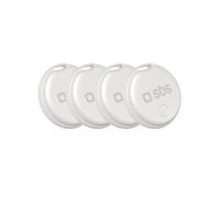 SBS Track My Dot Kit, 4 x Localizzatori compatibili con Apple Dov’è (iOS), Finder Trova Oggetti Chiavi, 60dB, Pronti all'Uso con Batteria CR2032 Inclusa, con Foro Portachiavi, Bianco