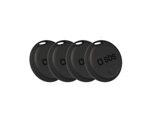 SBS Track My Dual Kit, 4 Localizzatori Smart Tag, Finder Trova Oggetti | Compatibili con Apple Find My (iOS) e Google Find Hub (Android), Batteria CR2032 Inclusa, Foro Portachiavi, Nero
