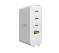 SBS Travel Adapter USB-C 100W, Caricatore da Viaggio con Spine US/UK/EU/AU, Convertitore Adattore con 4 porte USB, Power Delivery (PD), Ricarica Rapida per iPhone, Samsung, MacBook e Notebook, Bianco