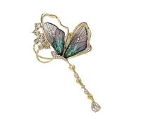 Sbshiouu Elegante spilla a forma di farfalla con nappe disegni gocciolanti gocce d'acqua materiali in lega per donne moda, 3.2x6.7cm, Metallo