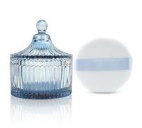 Sbuffo per cipria ultra morbido e contenitore, 8,4 cm, in velluto ad alta densità, lavabile, riutilizzabile, per cipria e barattolo di vetro, con spugnetta per trucco viso (grigio-blu)