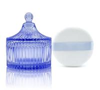 Sbuffo per cipria ultra morbido e contenitore, 8,4 cm, in velluto ad alta densità, lavabile, riutilizzabile, per cipria e barattolo di vetro, con spugnetta per trucco viso (blu)