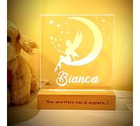 SBUGATTA |Lampada Personalizzata Con Nome |Luce Notturna Bambino Bambina Neonato |Luce Scrivania |Lampada Cameretta Bambini |Regalo Battesimo Bimbo |Compleanno |Regalo Nascita Bimbo (Luna-Fatina)