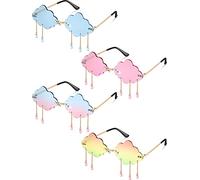 Sbuxhrkid 4 paia di occhiali da sole a forma di nuvola, a forma di nuvola, senza montatura, carini, a forma di cuore, fiamma, occhiali da discoteca, per donne e uomini (blu scuro, viola, giallo, blu