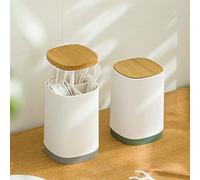 Sbuxhrkid Confezione da 2 porta stuzzicadenti in plastica con rilascio a pressione, dispenser multi-scomparto per plettri, tamponi di cotone e filo interdentale, scatola da scrivania per uso domestico