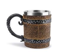 SBYMX Boccale da birra in legno, 450 ml, con simulazione - Botte di legno, a doppia parete, in metallo, isolato