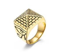 SBZIOJHDR anelli da uomo, Anello con piramide egizia e occhio di Horus, gioielli in acciaio al titanio for uomo/donna, stile antico Egitto(Gold,S)